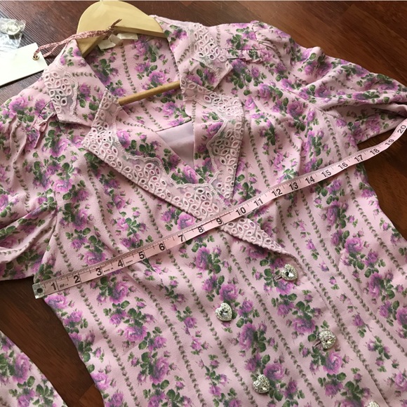 NWT LoveShackFancy Moonstone Double Breasted Crystal Buttons Floral Dress M - Picture 10 of 17